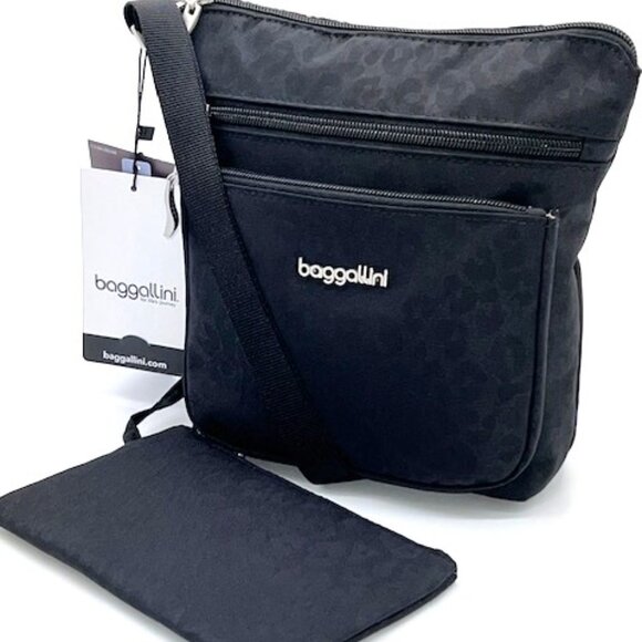 Baggallini Pocket Crossbody With RFID, Black Cheetah - NEW - Picture 2 of 15